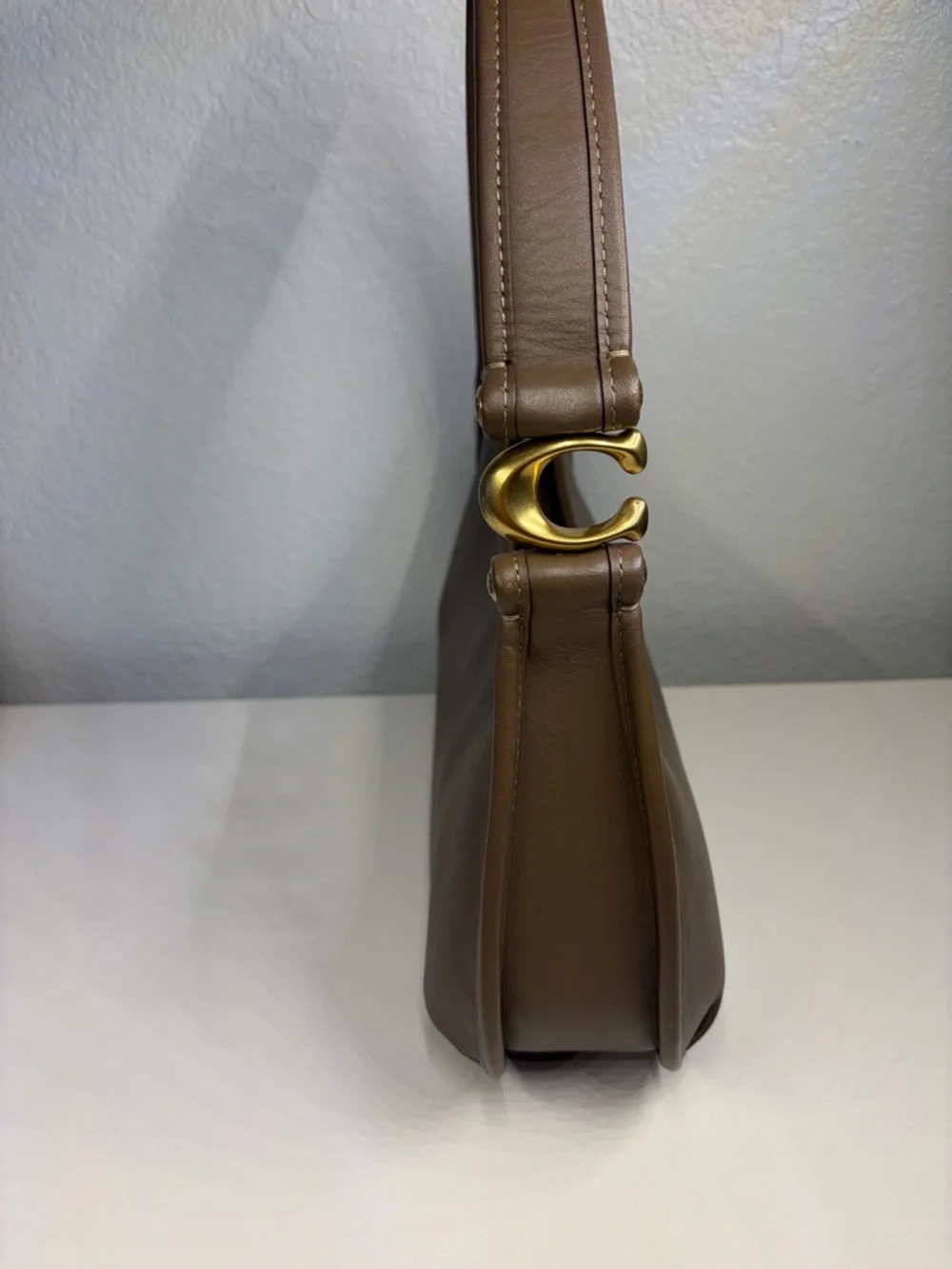 Coach Eve Leather Shoulder Bag with Gold Accent in the color in dark stone - Picture 4 of 13